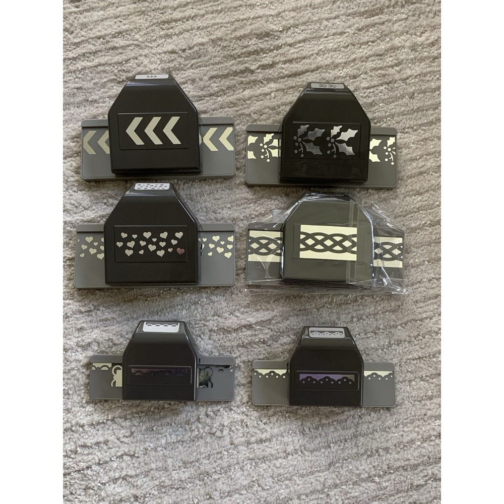 Stampin Up! Estate Lot Of 6 Border Paper Punch Pack FLAT LOCK Chevron Holly ++